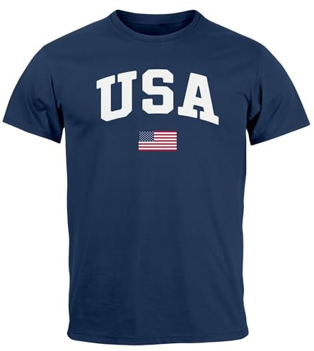 Neverless® Herren T-Shirt USA Schriftzug College Retro US Flagge Amerika Fashion Streetstyle Navy L