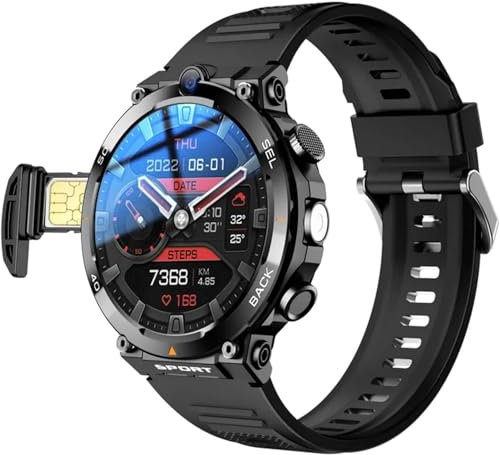 4G SIM Card Smartwatch, Smart Watch for Men, with 1.39 Round Screen, Answer/Make Call, Front/Side Dual Cameras, Function NFC, IP67 Waterproof, Gifts for Men