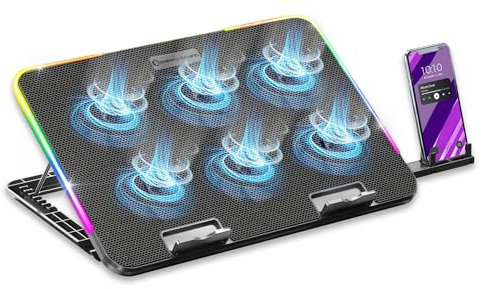 Empire Gaming – 2025 Neu – Guardian C600 Laptop-Kühler 12'' bis 15,6'' – 6 Lüfter – Geschwindigkeitsrad – 7 RGB-Modi – 5 verstellbare Höhen - Abnehmbarer Halterung