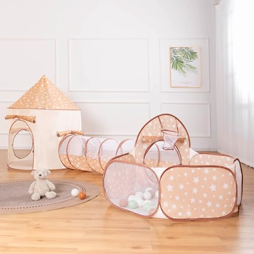 CAPAKIDDO 3-in-1 Kids Play Tent with Tunnel & Ball Pit for Toddlers 1-3, Indoor Outdoor Playhouse, Easy Pop Up, Portable Play Tents for Toddlers