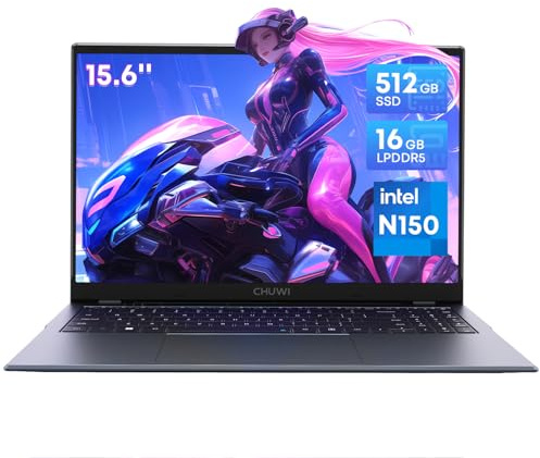 CHUWI GemiBook Plus Laptop da 15,6 pollici, 16 GB LPDDR5 512 GB SSD, Intel N150 (fino a 3,6 GHz, TDP 15 W), laptop Windows 11, SSD da 2 TB di spesa, IPS FHD 2K, HDMI, WiFi 6, BT5.2, USB