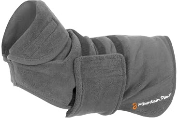 Mountain Paws Dog Drying Robe | Super Absorbent Microfibre Towel Robe | Dog or Puppy Bathrobe with Adjustable Collar/Hood & Belly Strap | Super Soft | Fast Drying, Grey, Medium
