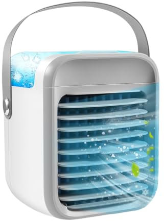 Portable Air Conditioner, Air Cooler for Home, Mini Air Conditioner, Personal 3-in-1 Fan Cooler, 3 Wind Speeds & 7 LED Lights Portable Air Cooling Fan with Handle for Home Office Dorm Indoor