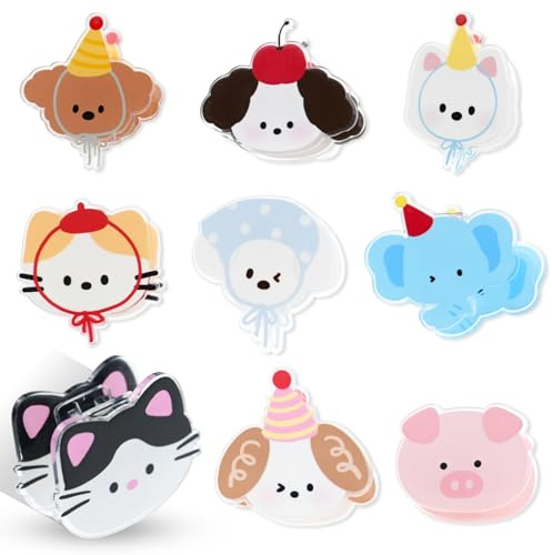 Lot de 9 pinces à frites mignonnes pour sachets alimentaires, en forme d'animal, scellant pour sac à collation, adhésif acrylique et trombone pour sceller hermétiquement les aliments
