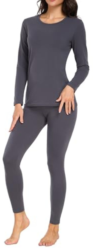 wirarpa Women's Thermal Underwear Set Cotton Warm Base Layer Lightweight Long Sleeve Top & Pyjama Bottoms Deep Grey Size M