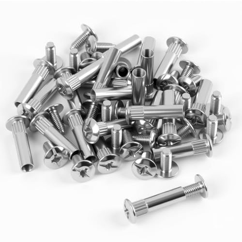 50 Pezzi Di Viti Per Mobili M6 in Acciaio Nichelato, 25 Viti Per Mobili E 25 Viti A Manicotto, Spessore Per Armadi, Credenze E Assi Di Legno Viti Di Collegamento, Raccordi Per Mobili