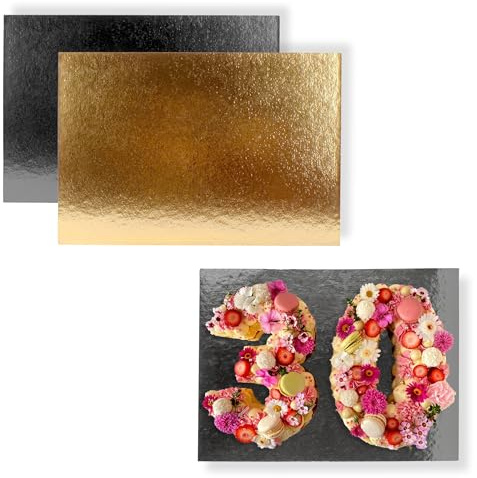 Supports Gâteau Rectangulaires 40x60 cm Or/Noir Pack 10 | Be Your Packer