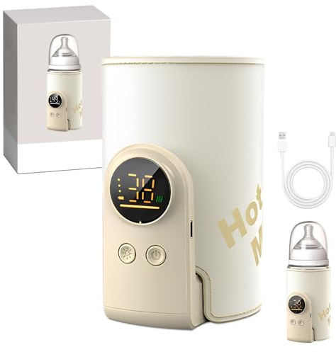 Afenau Portable Baby Bottle Warmer, Bottle Warmer for Travel, 6 Adjustable Temperatures 38-50°C, USB Charge, Milk Warmer Baby with LED Display, Portable Bottle Warmer for Home On The Go Outdoor