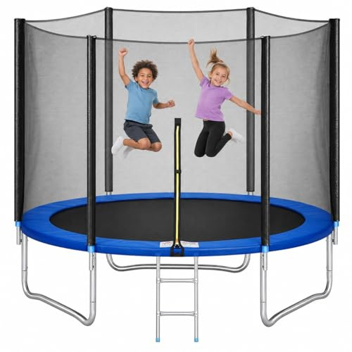 183cm Garden Trampoline with Safety Enclosure Net, Kids Outdoor Bouncer Rebounder with Padded Spring Cover & Ladder, Blue Children’s Trampoline for Garden, Patio, Outdoor Play (6FT)
