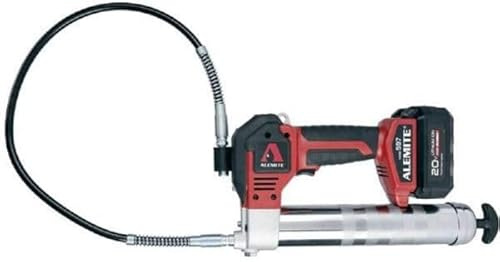 Alemite 597-B Lithium-Ion Grease Gun, 20V, 4.0 Ah High-Capacity Battery, Multi-Function LCD, 18 Hose, 40 Cartridges per Charge, Dual Flow Rates, LED Flashlight, Heavy Duty Case