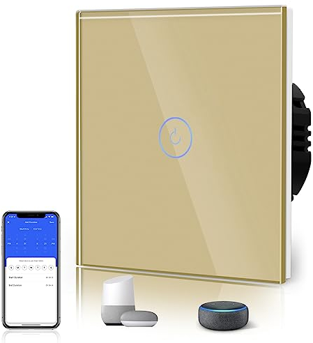 BSEED Smart Light Switch, 1 Gang 1 Way WiFi Touch Switch, Work with Alexa/Google Home, Voice/App Control Sharing Glass Touch Switches(Neutral Wire Required)
