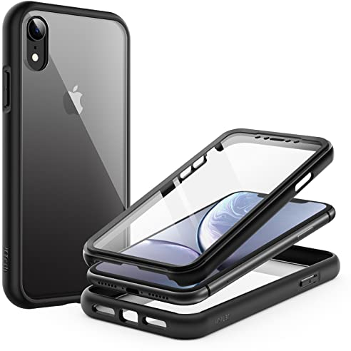 JETech Case for iPhone XR 6.1-Inch with Built-in Anti-Scratch Screen Protector, 360 Degree Full Body Rugged Phone Cover Clear-Back (Black)