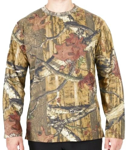 Men's Camouflage Camo Long Sleeved T-Shirt | Real Tree Jungle Forest Print Cotton-Polyester Blend Stylish Fishing & Hunting | Clothing Sizes M to 5XL (UK) | Perfect for Outdoor Adventures