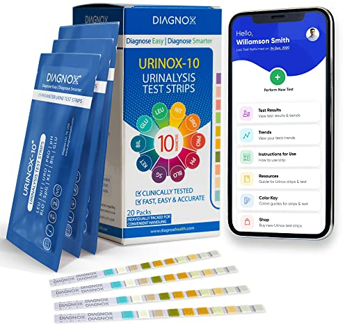 Urinox-10 Urinalysis Strips - Individually Packaged Urine Test Strips for Longer Shelf Life - 20 Professional Tests for 10 Parameters