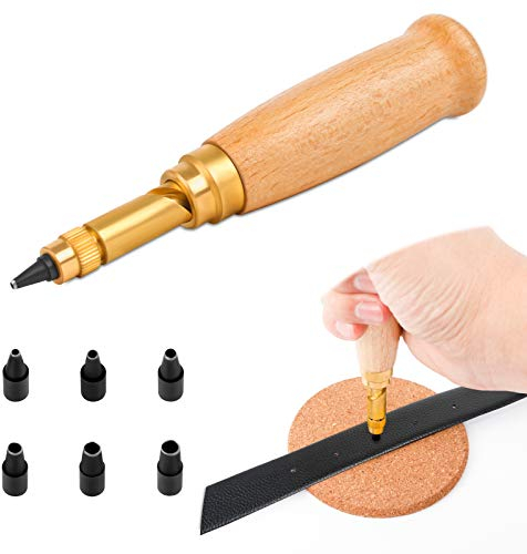 Japanischer Locher für Schrauben, Locher mit Holzgriff, 6 Spitzen, Größen: 1,5 mm, 2 mm, 2,5 mm, 3 mm, 3,5 mm, 4 mm zum Nähen von Lederpapier, Bindewerkzeug