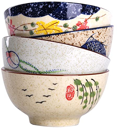 WHJY Lot de 4 bols à soupe et riz en céramique - 11,4 cm