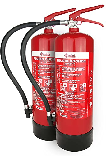 notlok Safety Work - 2X Pulver ABC Feuerlöscher 6kg | Dauerdruck mit Manometer | mit Feuerlöscher Halterung | Feuerlöscher Haushalt ideal für Küche Aber auch für Auto