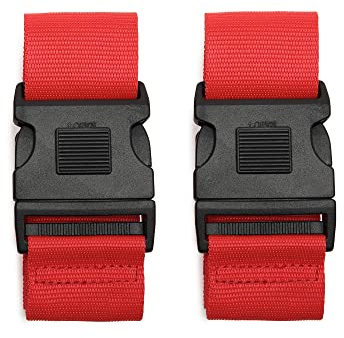2 Stück / 4 Stück Gepäckgurte, verstellbare Koffergurte mit Namensschild, Reisezubehör für Koffer in leuchtenden Farben (2pcs Red)