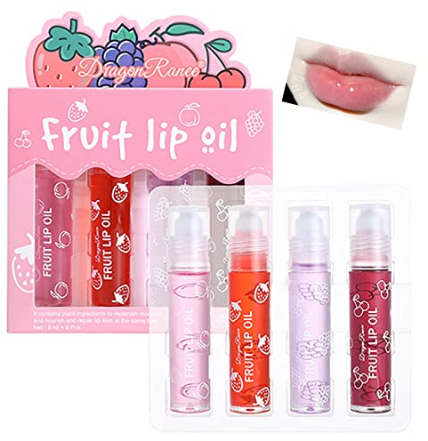Girls Roll On Lip Gloss Set with Case, 4 Pcs Glossy Lip Make up for Kids and Teens Fruity Flavors, Kid Friendly, Party Gift, Best Friends