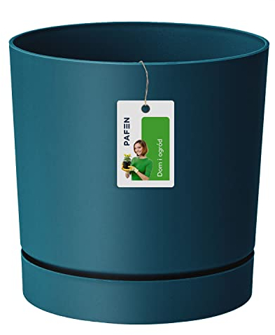 Prosperplast Blumentop Pflanzkübel - 17,5 x Ø 18 cm - Blumenkübel mit Untersetzer Rund Tubo P 3,2l, Dunkelblau, DPOP180