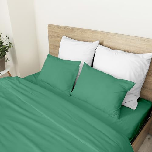 Ruggeri - Set 4 pezzi Completo Letto Matrimoniale - 100% Puro Cotone - Made In Italy - Collezione Let's Color! (Verde)