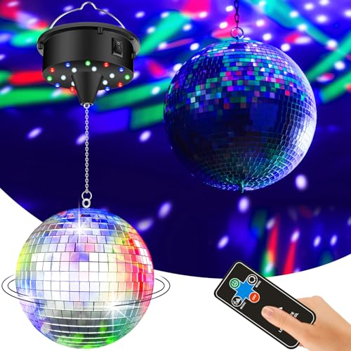 Palla da discoteca con 4 luci colorate e 18 perline LED creare discoteca effetti di Luce,motore rotante a 6 giri/min alimentato a batteria, sfera stroboscopica da 6 pollici