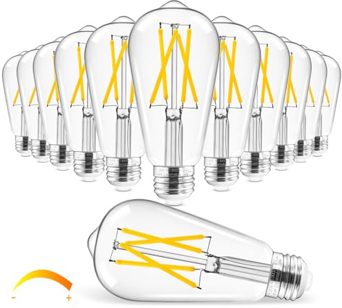 Hizashi - foco LED Edison clásico regulable, equivalente a 6 W, 60 W, 3000 K, blanco suave, base E26, 700 lúmenes, protección ocular de alto CRI 95+, vidrio transparente, paquete de 12
