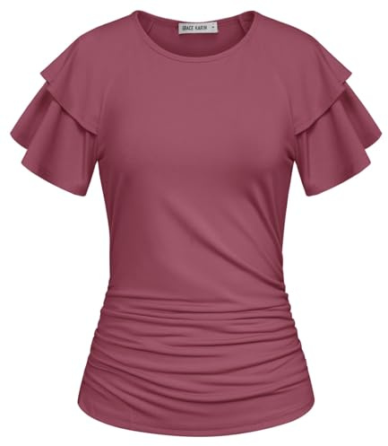 GRACE KARIN Top Estivi da Donna Eleganti e Casual, Camicia da Lavoro a Maniche Corte con Volant, Bluse da Business Trendy con Balza della Primavera 2026, Fucsia, L