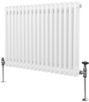 Radiatore Termosifone a 2 Colonne 600 x 832mm Moderno Centralizzato Bianco in Acciaio Inox Orizzontale a Parete Cucina Soggiorno Bagno Kit di Fissaggio e Spazzola Inclusi