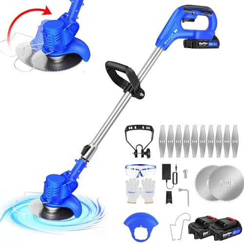 21V Grass Trimmer Electric Cordless Strimmer with 2x Battery, Lawn Mower, Pruning Cutter Garden Tools, Telescopic Lightweight Weed Hedge Trimmer Edge Trimmer for Garden Clearing Weeds Flower Trees