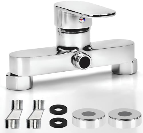 Apkezel Mitigeur Douche, Robinet Douche Apparente, Robinet de Douche Mural à Poignée Unique, Mitigeur de Douche avec Cartouche en Céramique, Robinets de Douche Chromé avec bec G ½