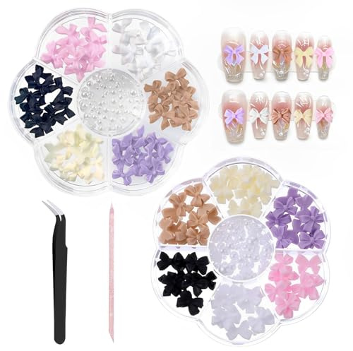 2 stycken nagelberlocker, rosetter nagelberlocker med pincett, färgglada 3D-rosetter nagelhängen för nagelkonst gör-det-själv mobiltelefonfodral dekoration hantverk