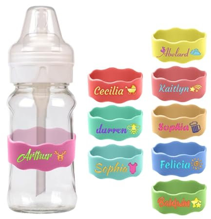 Etiquetas personalizadas para biberones,Nombre Personalizado Silicona Taza Correa,Taza de los niños reutilizables Correa de agarre,Resistente al agua y antideslizante,Adecuado para la guardería