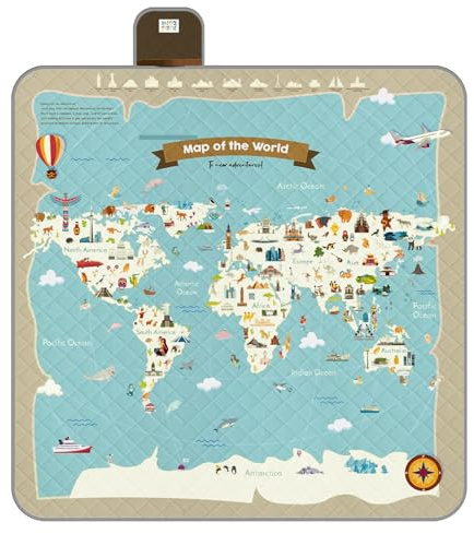 PERLETTI Manta Picnic Impermeable para Niño 200x200 - Manta Camping Picnic Blanket Playa Parque Jardín Senderismo - Alfombra para Exterior Niños Plegable Portátil Multifunción (Globo, 200x200)