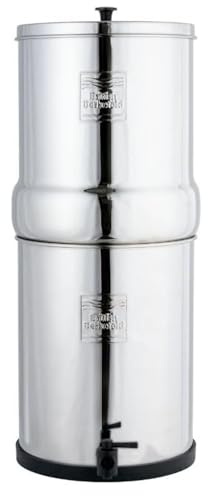 British Berkefeld 8,5 l Edelstahl-Schwerkraft-Wasserfiltersystem | Mit 4 Ultra Sterasyl-Kartuschen | Rein schmeckendes Wasser | Keine Stromversorgung oder Installation erforderlich