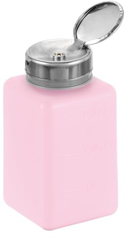 HARFINGTON Solvent Alcohol Dispenser 200ml(6.8oz) Nail Polish Remover Push Down Liquid Dispenser Pump Bottle with Stainless Steel Press Head for Acetone Cleanser Polish Remover, Red
