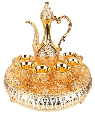 MagiDeal Juego de cafetera turca Vintage, Juego de Servicio de té, cafetera, Juego de Tazas de café Turco, Juego de Servicio de Agua para Mesa de Comedor de