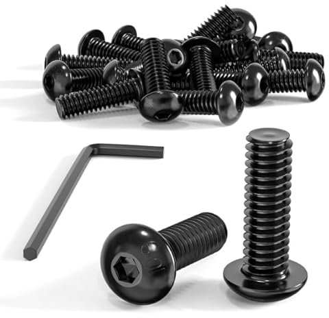 30 PcsTornillos M4, Tornillos de Cabeza Hueca Hexagonal Cilíndrico, Tornillería de Roscados, Tornillos de Cabeza Redonda Hexagonales Negros para Reparación + Llave M2.5