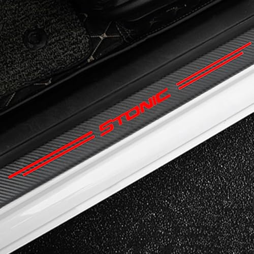 Symilov 4 Piezas Protector de Umbral de Puerta de Coche para K-IA Stonic 2018-2024, Ajuste del Umbral del Pedal de Desgaste Placa de Protección Accesorios, Fibra de Carbon,Red