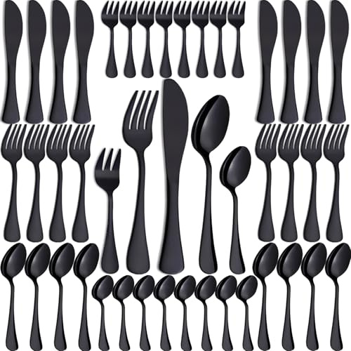 PionStar Juego de Cubiertos 40 Piezas Negro, Acero Inoxidable para 8 Personas - Incluye Cuchillos, Tenedores, Cucharas, Cucharillas, Tenedores de Postre, Aptos Lavavajillas (Negro)