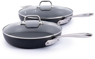 All-Clad HA1 Expert Hard Anodized Nonstick Frying Pan Set, 4-Piece 10 & 12 Skillet Set with Lids, Dishwasher-Safe, Oven-Safe 500°F Compatible with All Stovetops (Gas, Electric & Induction) - Black