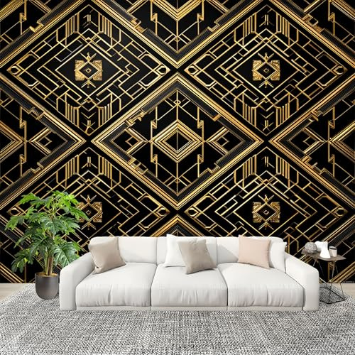 300x210 cm Fotomurali in TNT Moderno Metallico Geometrico Carta da Parati Fotografica Moda Murale Decorazione Personalizzabile Oro Moderno e Lussuoso 3D HD Panorámico Carta per Pareti