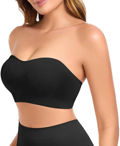 Finduself Strapless Bras for Women Non-Slip Padded Bandeau Bra Wireless Tube Top Bra Including Clear Straps