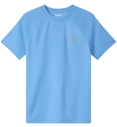 Runhit Boys Rash Vest Short Sleeve, UPF 50+ UV Sun Protection Kids Swim Top, Quick Dry Rash Guard T Shirt for Beach Running Fishing Surfing Outdoor Sport, Blue Age 13-14 Years