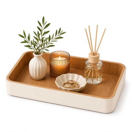 GORESE Vassoio Portacandele,Rettangolare Vassoio Decorativo in Pelle Vassoi Portaoggetti porta Profumi Vassoi da Portata Svuotatasche per Soggiorno Camera da Letto Decorazione per La Casa