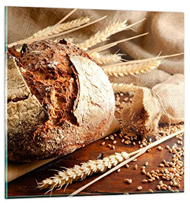 Moderne Impression sur Verre Pain boulangerie nourriture seigle Image Tableau en Verre Decoration Murale 30x30cm Deco Cadre Salon Chambre Carré Petit Tableaux Decoratifs Muraux Art GAC30x30-2246