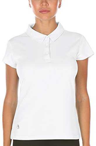 icyzone Damen Poloshirt Kurzarm Golf Polohemd Atmungsaktiv Sport Tennis T-Shirt (M, Weiß)