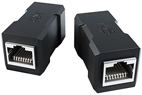 KabelDirekt – 2× Acoplamiento LAN – Conector de Red y acoplador Ethernet (Dos enchufes RJ45, Conecta y extiende Cables de conexión fácilmente, Cat 7 hasta 10 Gbit/s, Negro)