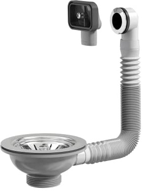 PREVEX Universal-Korbventil mit Siebkorb und Ablaufgarnitur | Siphon ablaufventil – für Siphons von Küchenspülen mit 1 ½ Zoll Überwurfmutter | aus recyceltem Kunststoff und Edelstahl hergestellt