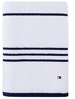 Tommy Hilfiger Modernes Badetuch mit amerikanischen Streifen, 76,2 x 137,2 cm, 100% Baumwolle, 574 g/m² (weiß/Peacoat)
